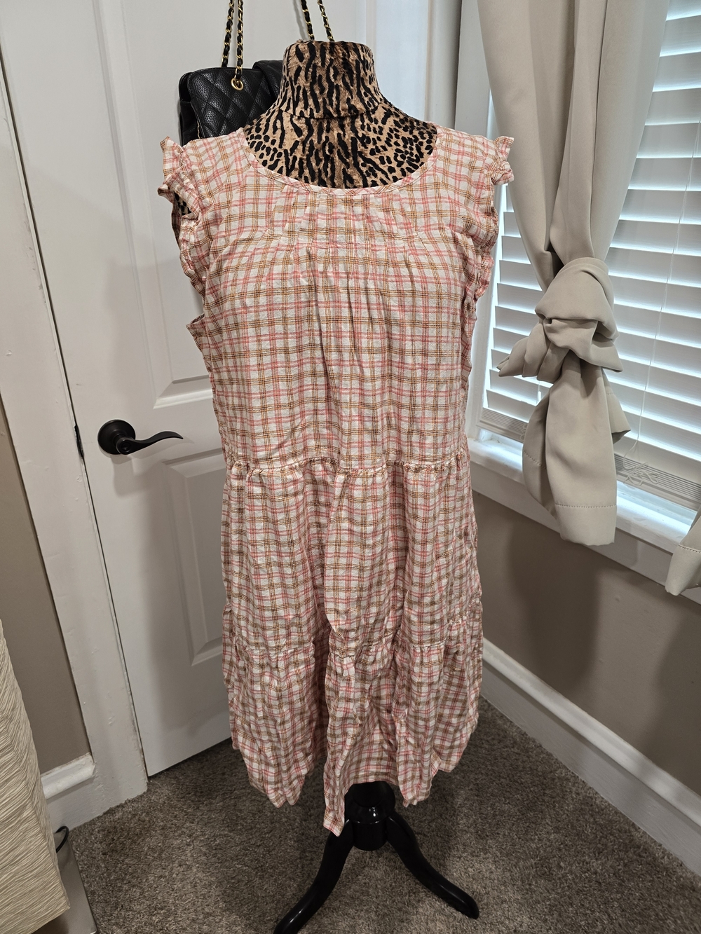 Old Navy Pink and White Plaid Ruffle Sleeve Dress